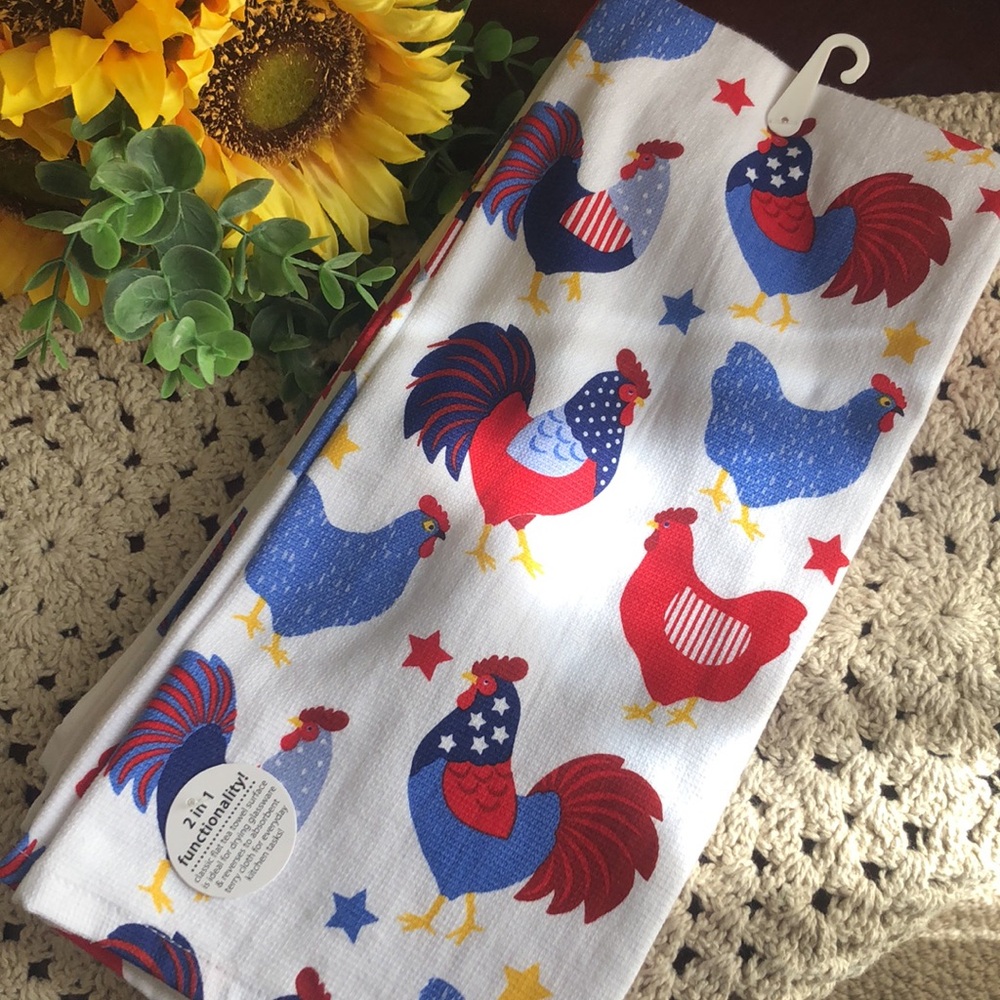 Kay Dee Farmhouse ROOSTERS HENS Patriotic Kitchen Towels